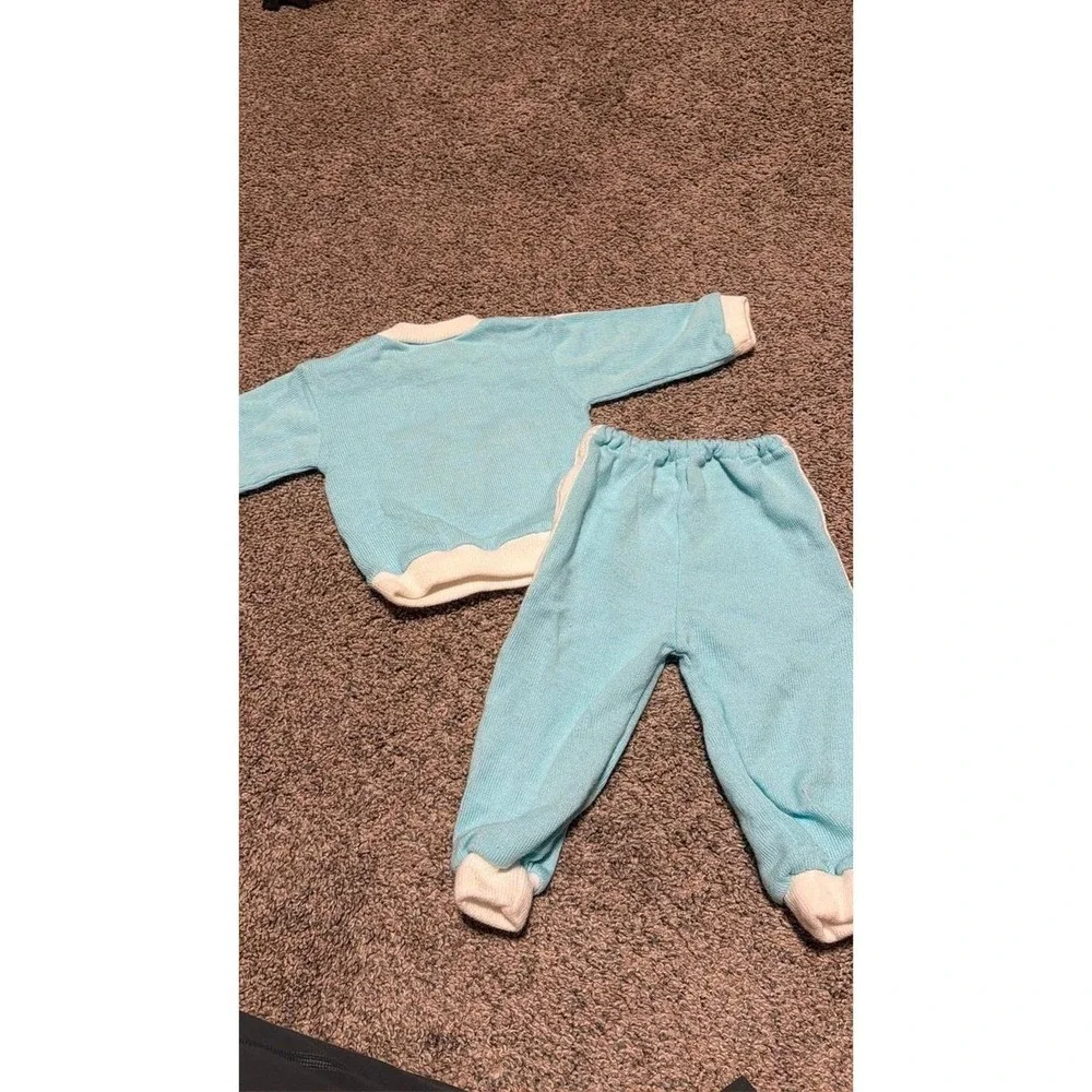 Vintage Hopscotch Baby Girl 0-6M Knit Sweater Pants Set Teddy Bear Blocks
